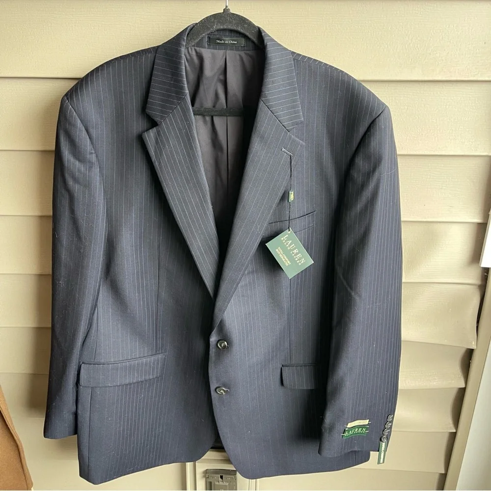 NWT Lauren Ralph Lauren Single Breasted 2 Buttons Pinstripe Suit Jacket 48‎ Long